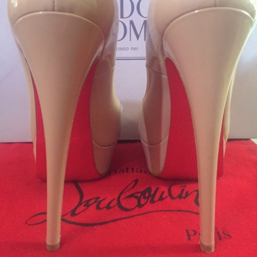 Christian Louboutin Nude Patent Leather Platform Pumps with Red Soles